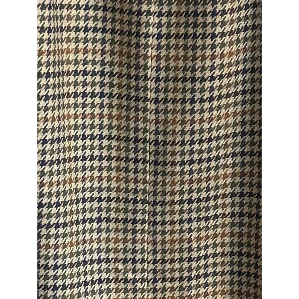 Talbots Vintage 100% Wool Houndstooth Pencil Skirt Brown Blue Plaid 10 Winter